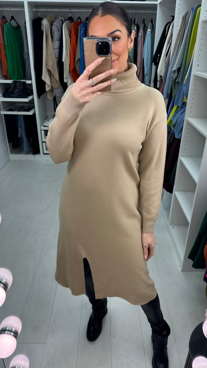 Adalia Plain Roll Neck Midi Jumper Dress