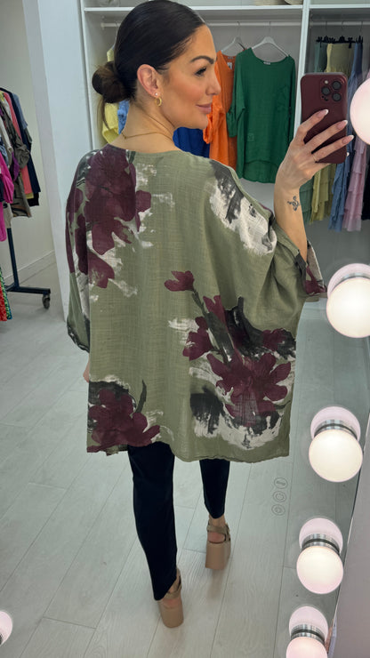Milana Floral Pattern Front Pocket Oversized Top