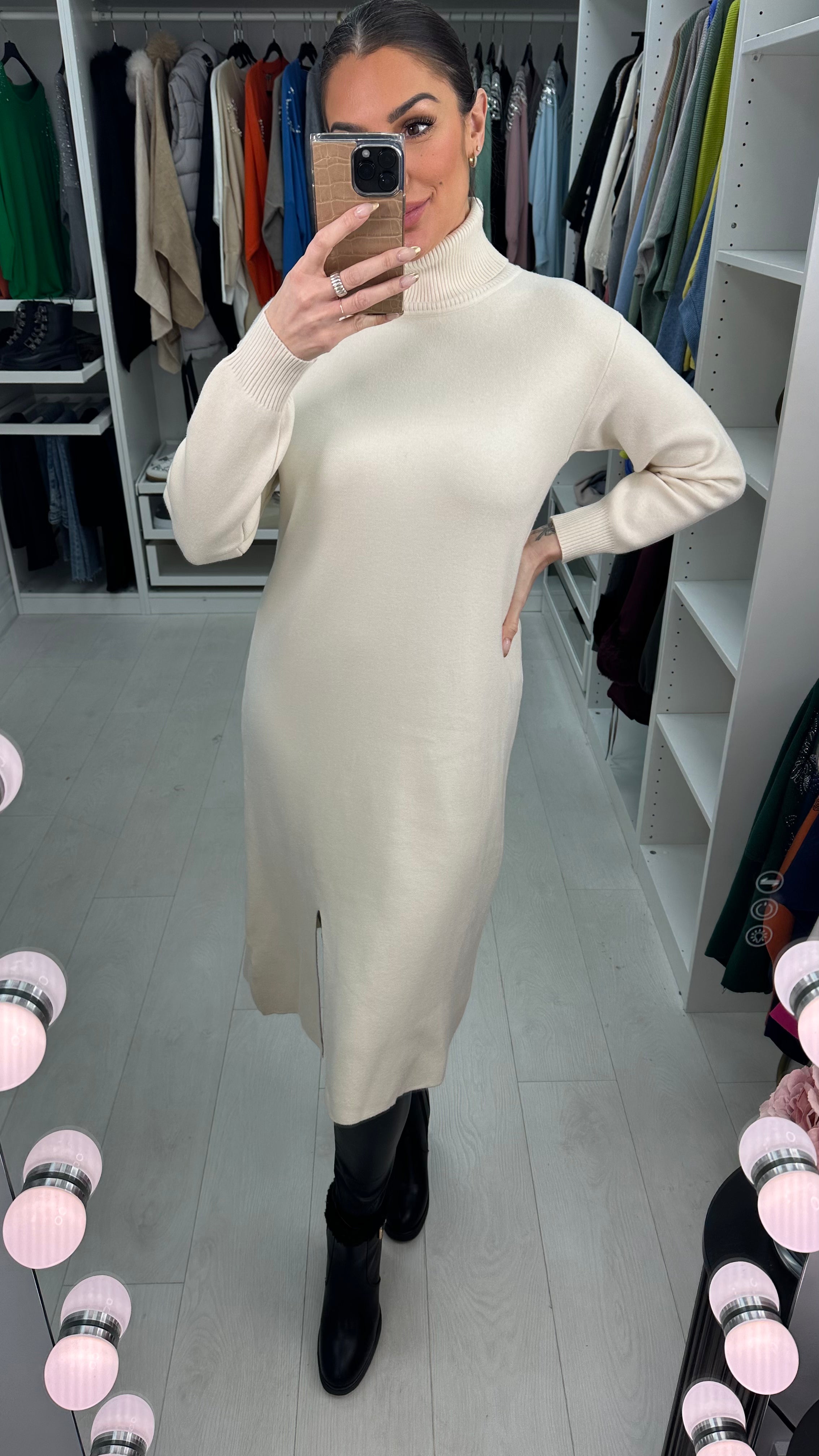 Adalia Plain Roll Neck Midi Jumper Dress
