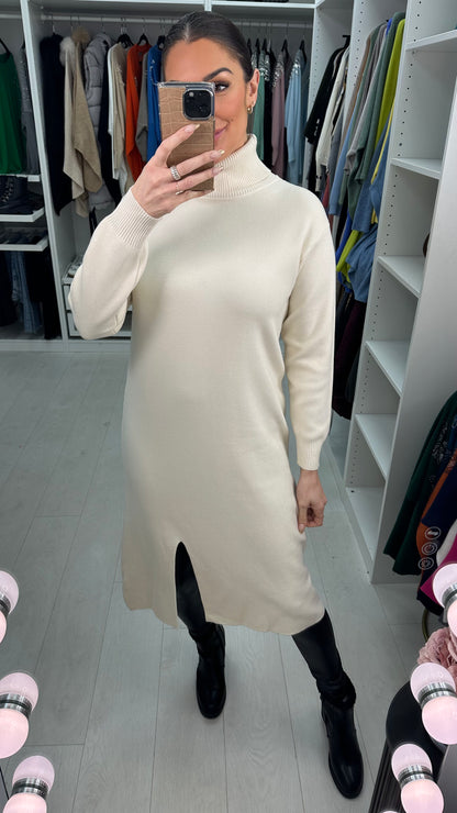 Adalia Plain Roll Neck Midi Jumper Dress