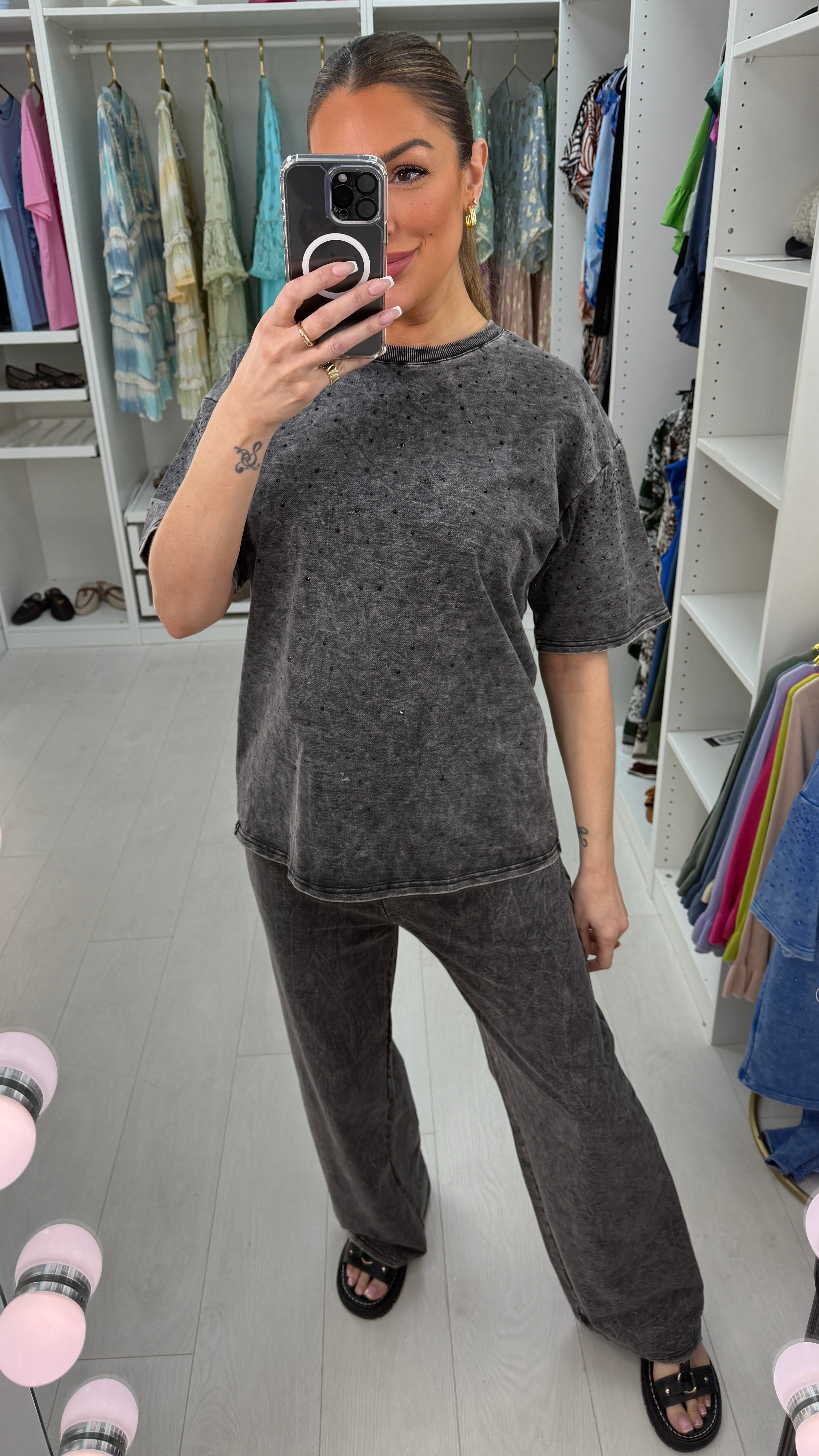 Quinn Acid Wash Embellished Detail Loungewear Set