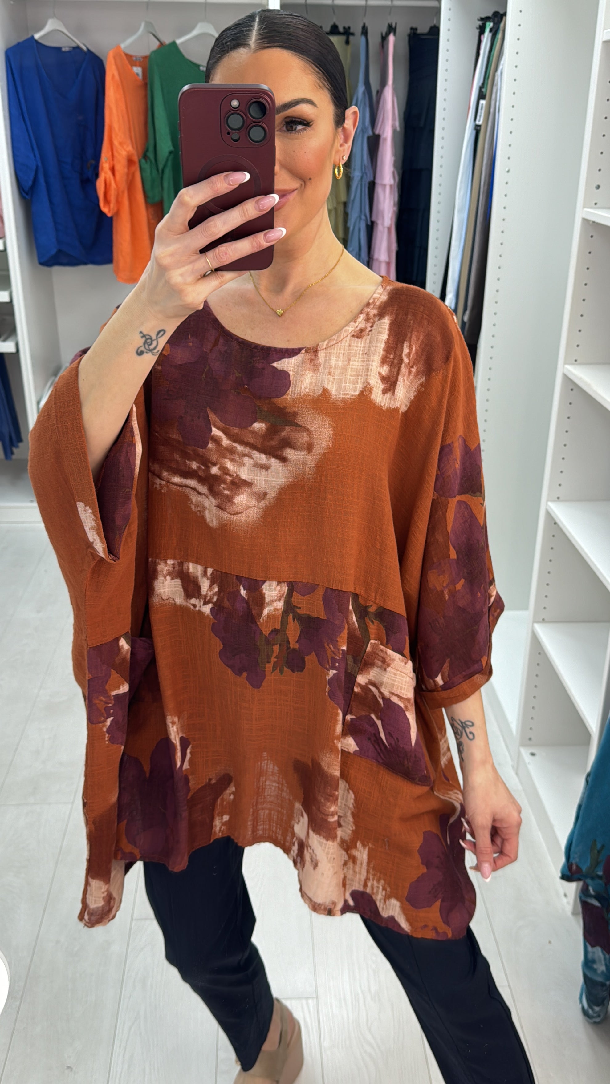 Milana Floral Pattern Front Pocket Oversized Top