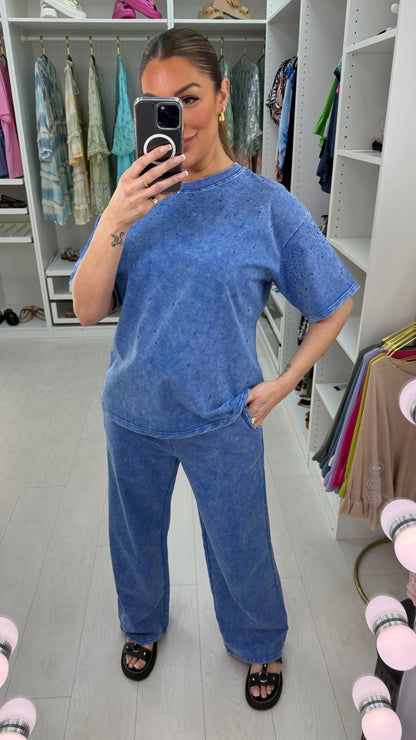 Quinn Acid Wash Embellished Detail Loungewear Set