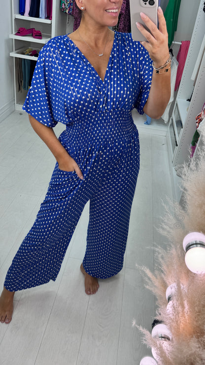 Daniela Polka Dot Print Elasticated Waist Jumpsuit