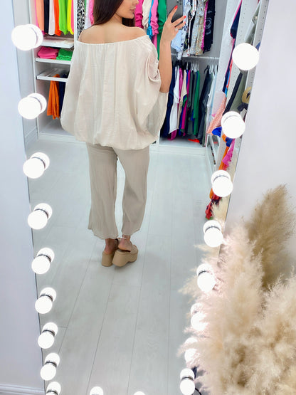 Fleur 2 Piece Ballon Hem Sheer Detail Trouser Set