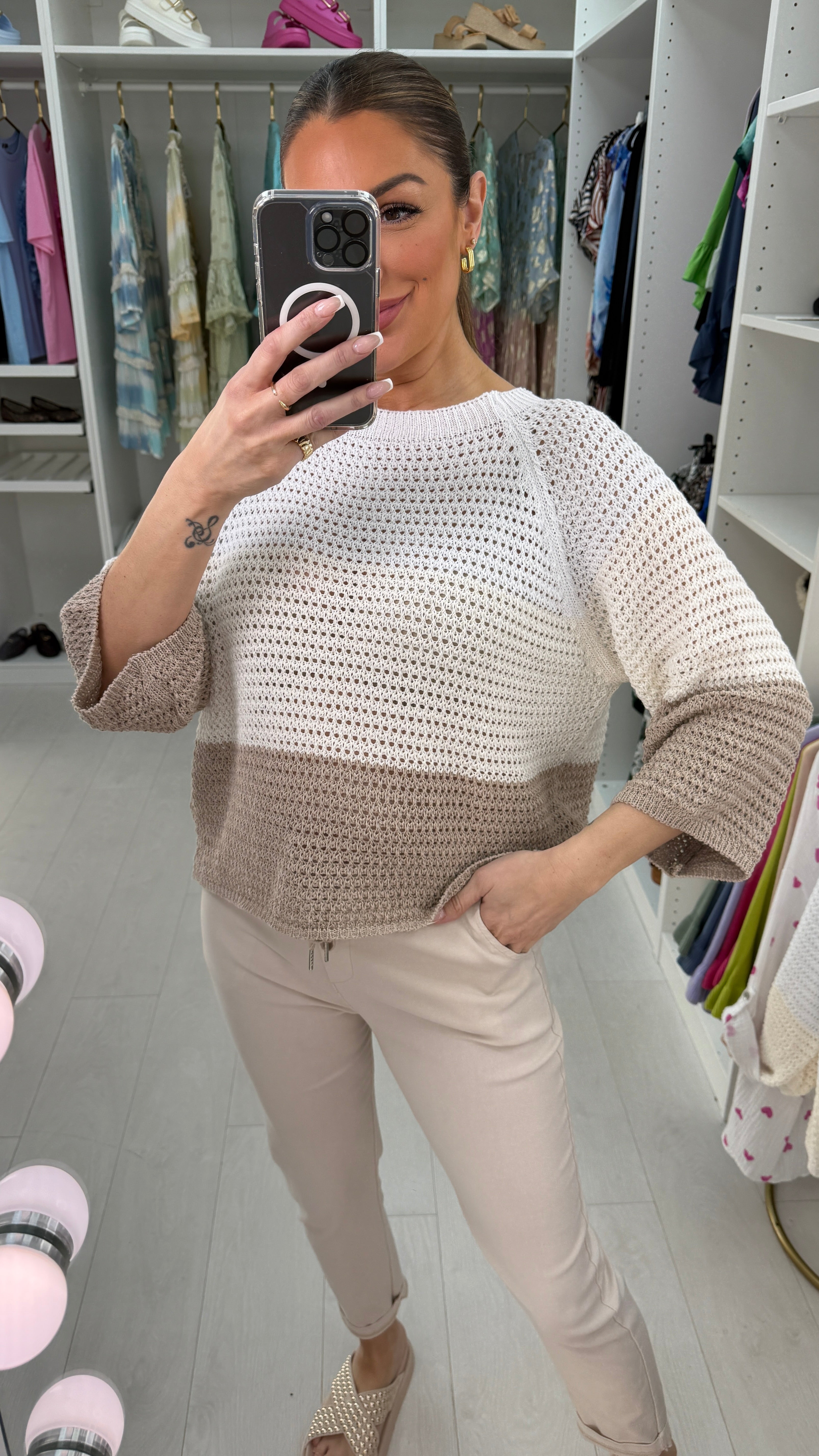 Lylita Colour Block Crochet Knit Top