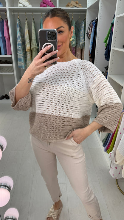 Lylita Colour Block Crochet Knit Top