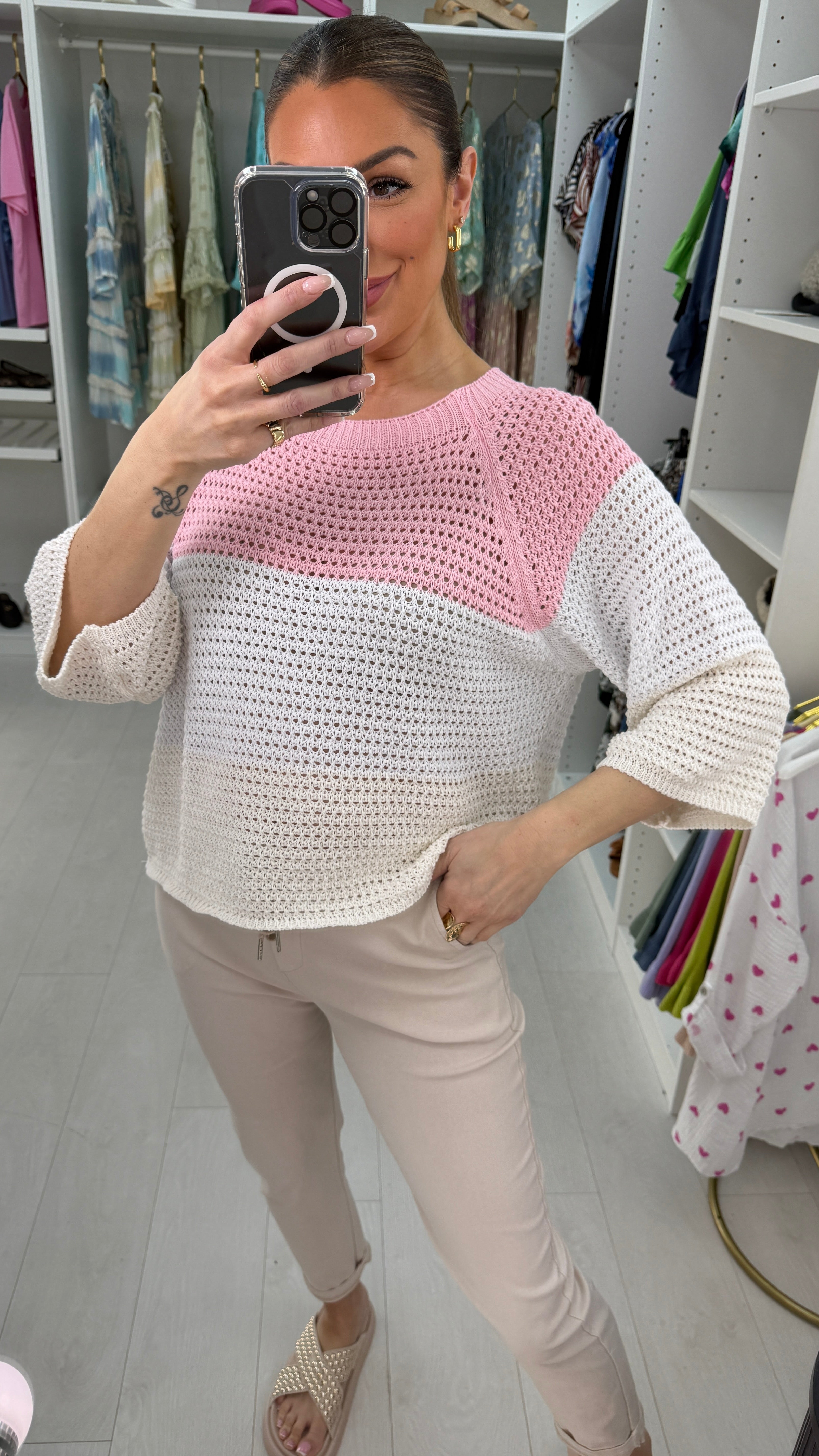 Lylita Colour Block Crochet Knit Top