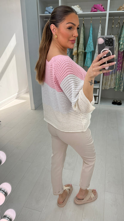Lylita Colour Block Crochet Knit Top
