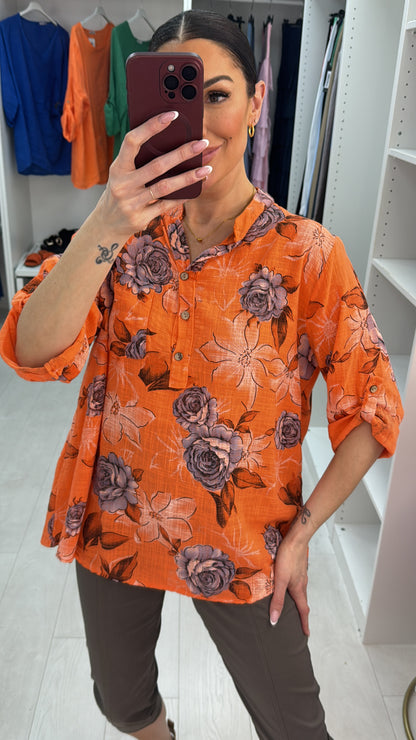 Bobbi Floral Print 3/4 Sleeve V Neck Top