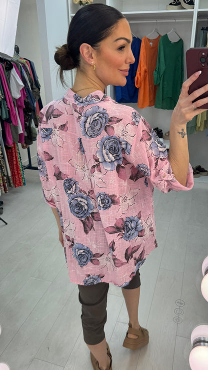 Bobbi Floral Print 3/4 Sleeve V Neck Top