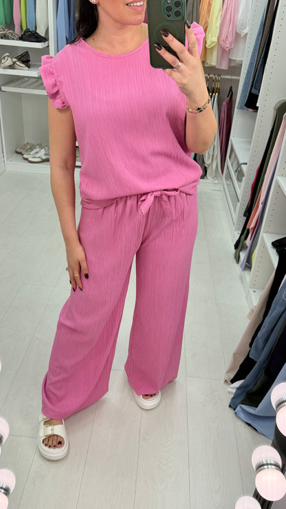 Simonia Frill Shoulder Crepe Co-ord Set