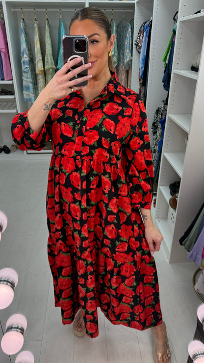 Payton Flower Print Tiered Maxi Dress