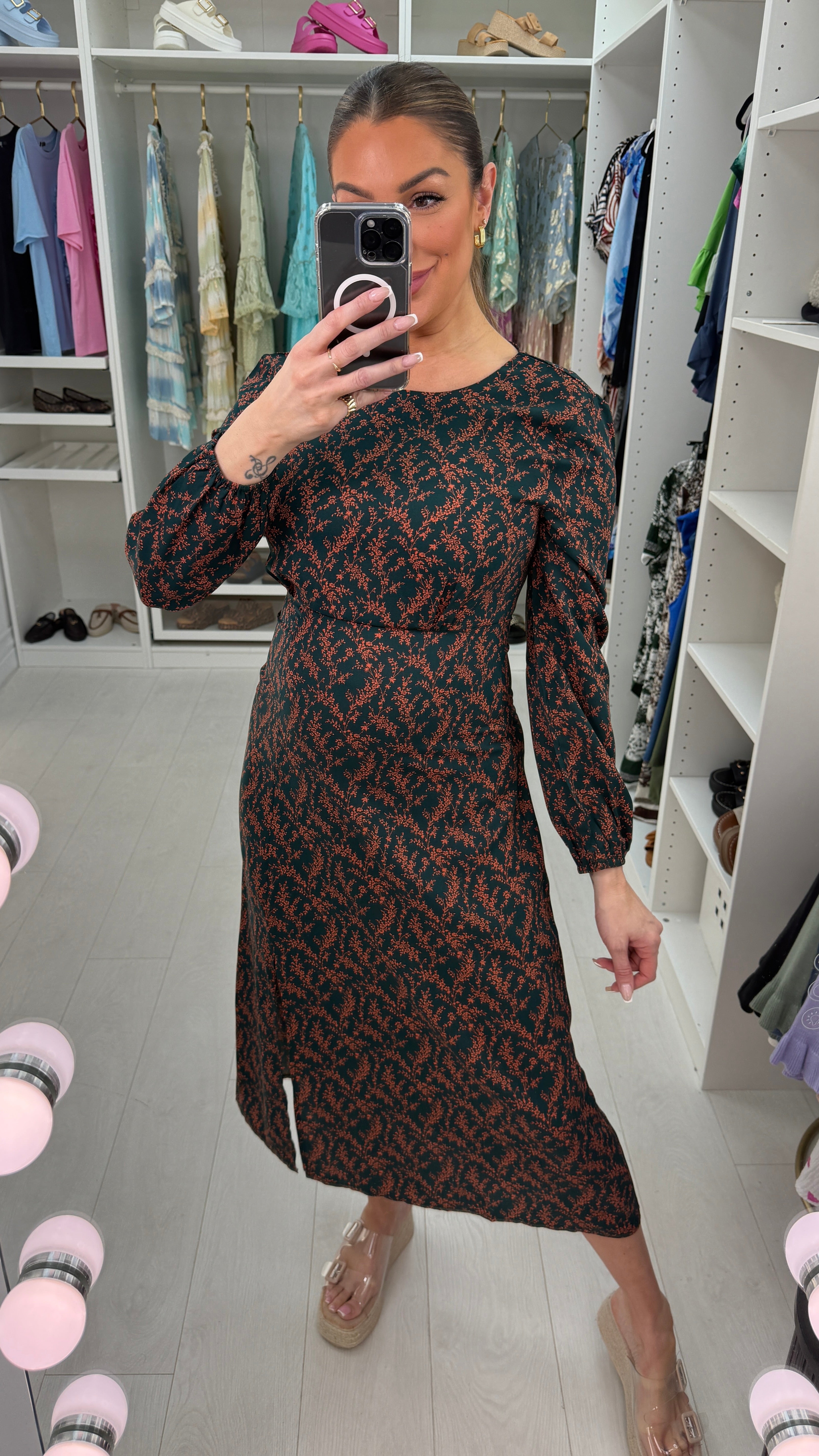 Bexie Emerald Paisley Floral Print Swing Dress