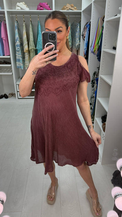 Heidi Acid Wash Embroidered Drop Shoulder Dress