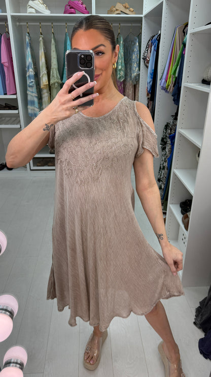 Heidi Acid Wash Embroidered Drop Shoulder Dress