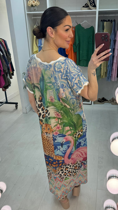 Bridie Animal Pattern Short Sleeve Loose Fit Dress