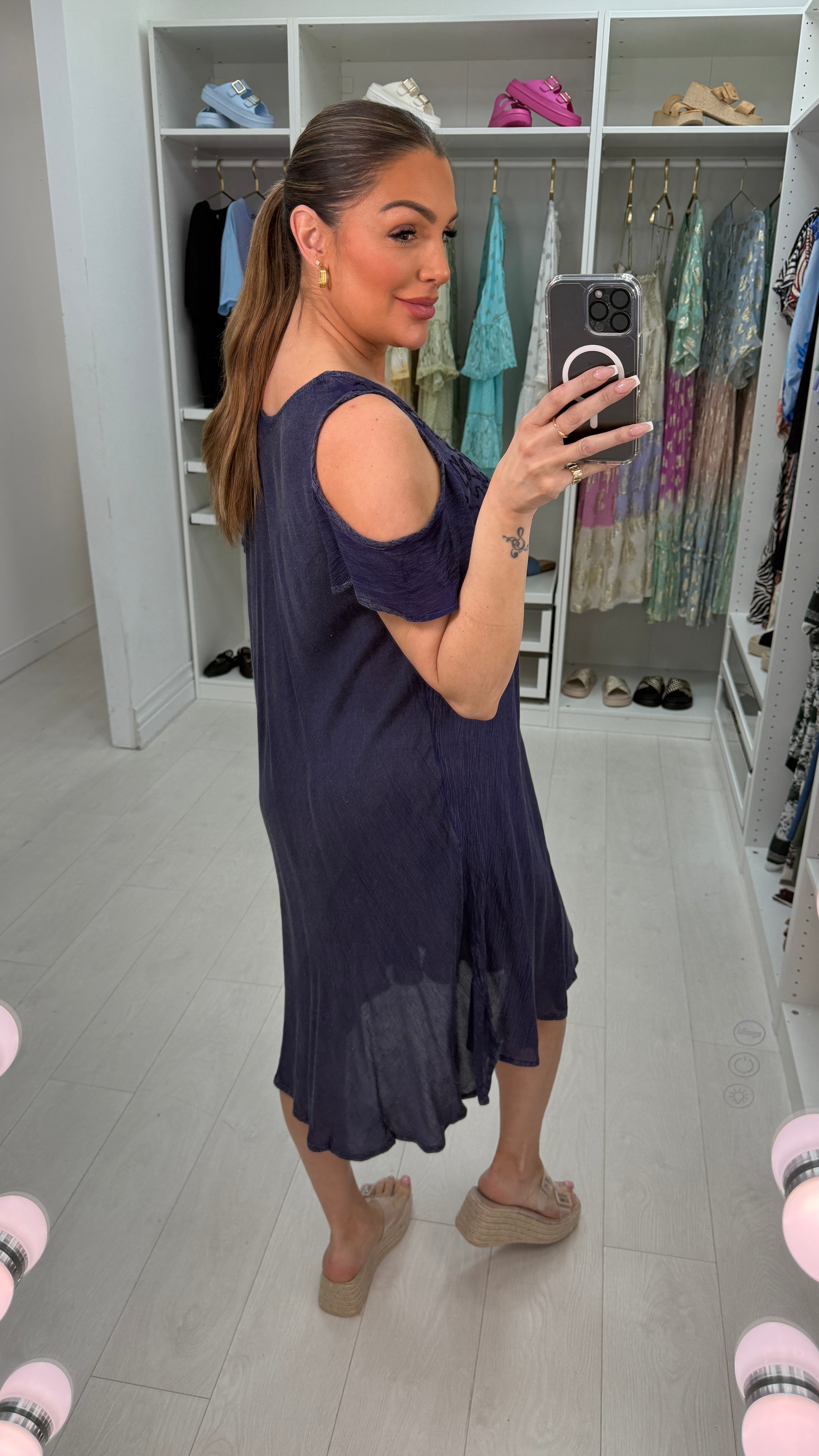 Heidi Acid Wash Embroidered Drop Shoulder Dress