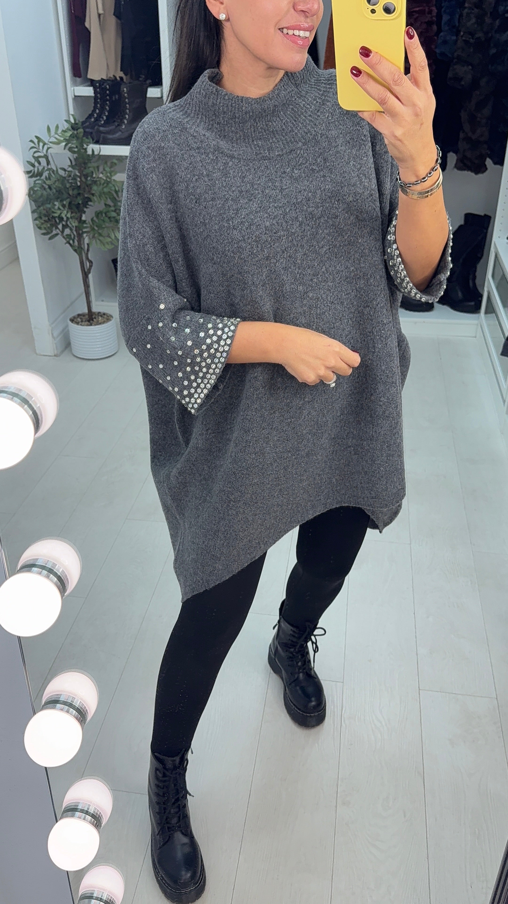 Priscella Plain Diamante Embellished Loose Fit Jumper