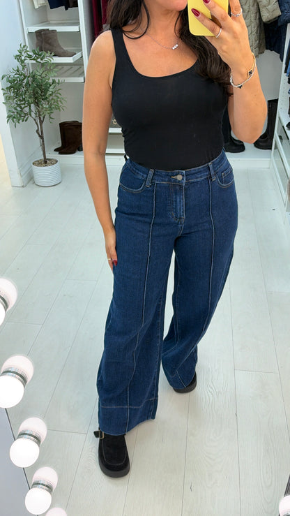 Wynne High Waisted Exposed Seam Wide Leg Jeans