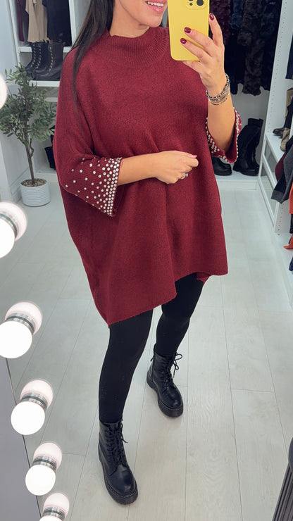 Priscella Plain Diamante Embellished Loose Fit Jumper