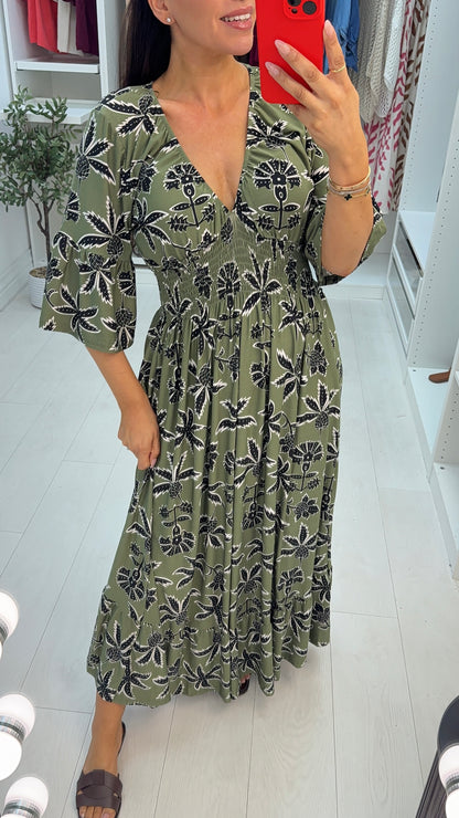 Meadow V Neck Shirred Waist Magic Maxi Dress