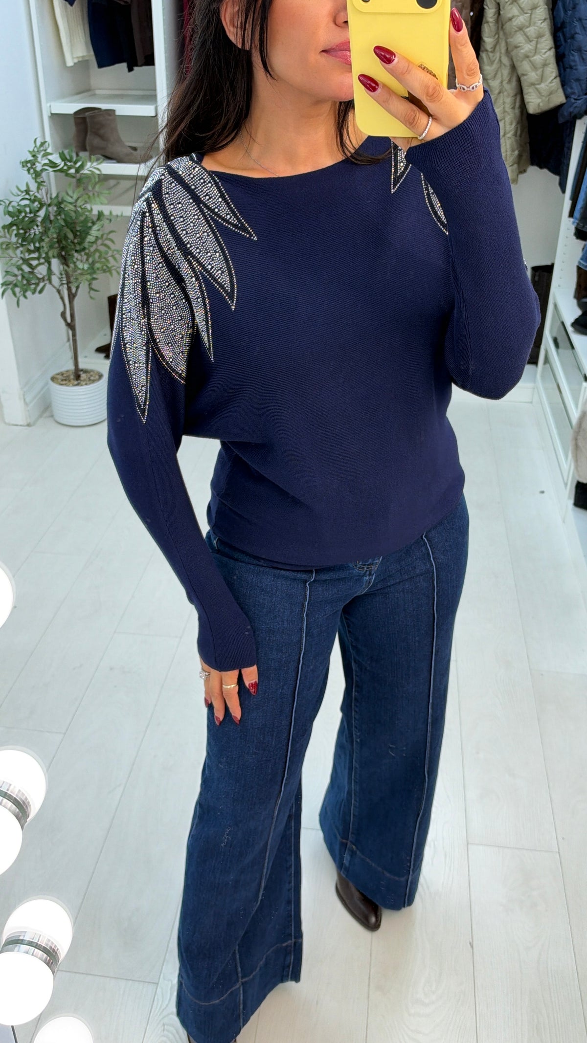 Gwynne Plain Embellished Shoulder Batwing Jumper