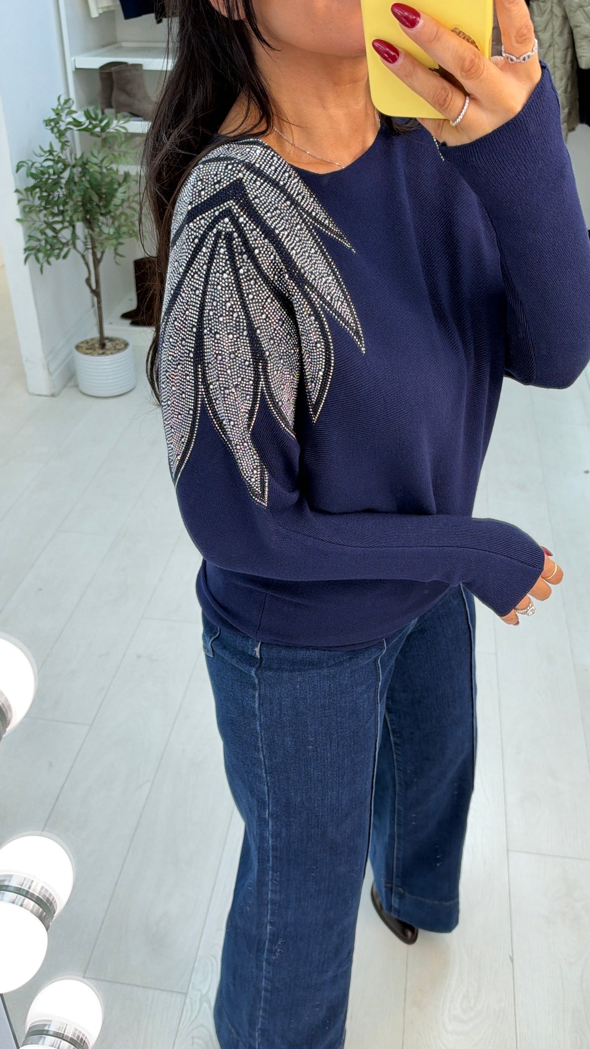 Gwynne Plain Embellished Shoulder Batwing Jumper