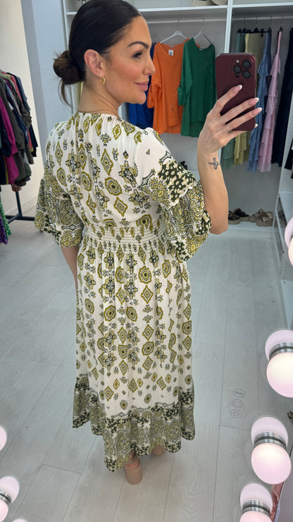 Sallie V Neck Shirred Waist Maxi Dress