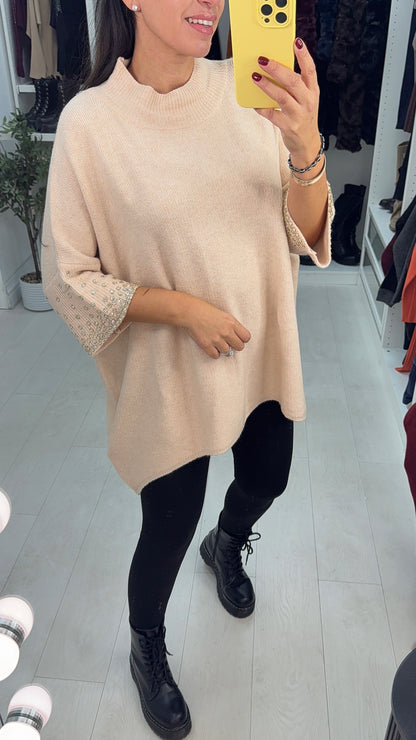 Priscella Plain Diamante Embellished Loose Fit Jumper