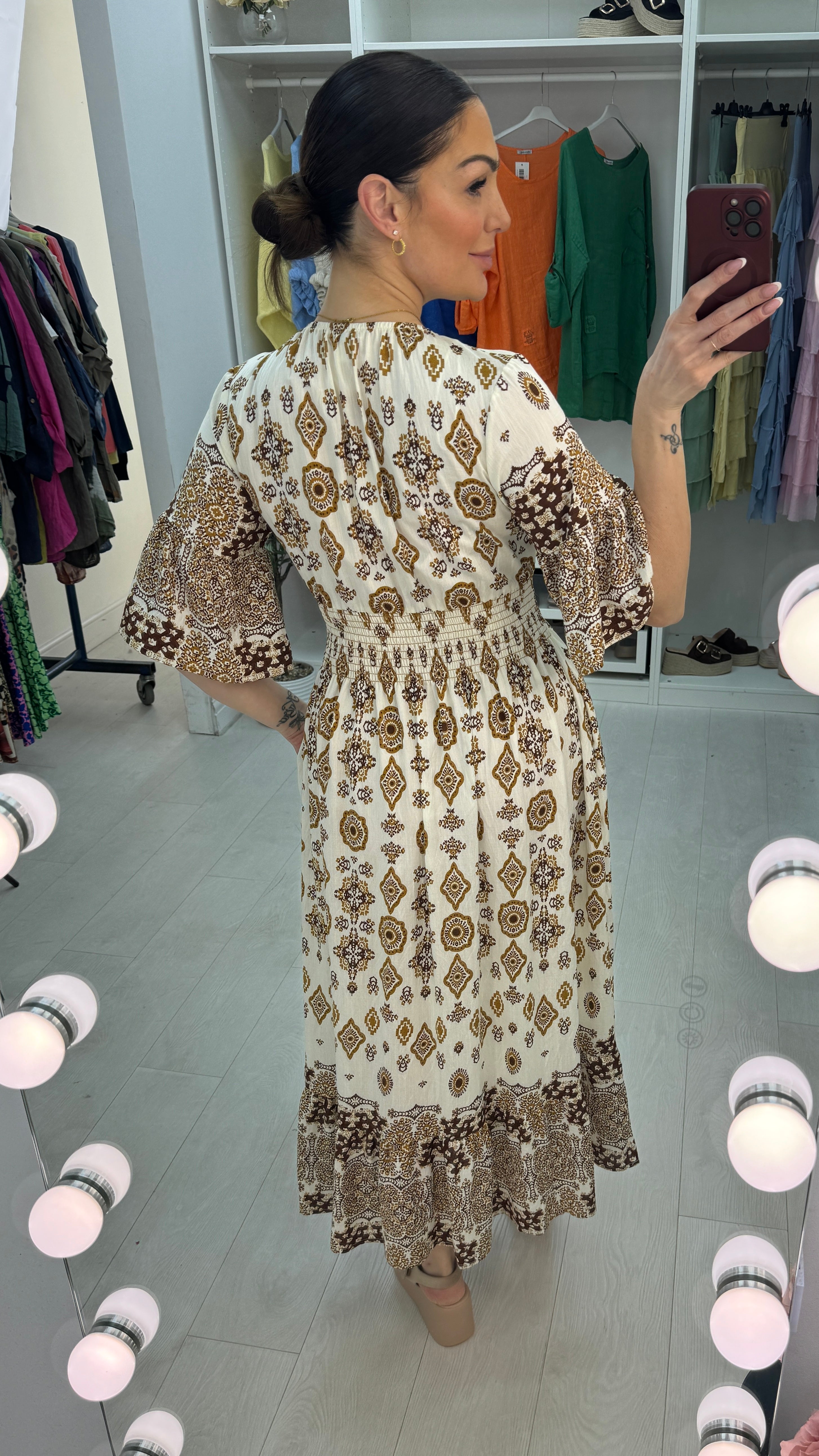 Sallie V Neck Shirred Waist Maxi Dress