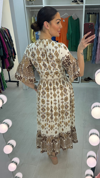 Sallie V Neck Shirred Waist Maxi Dress