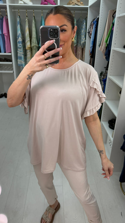 Gwenyth Plain Frill Sleeve Detailed Loose Fit T-Shirt