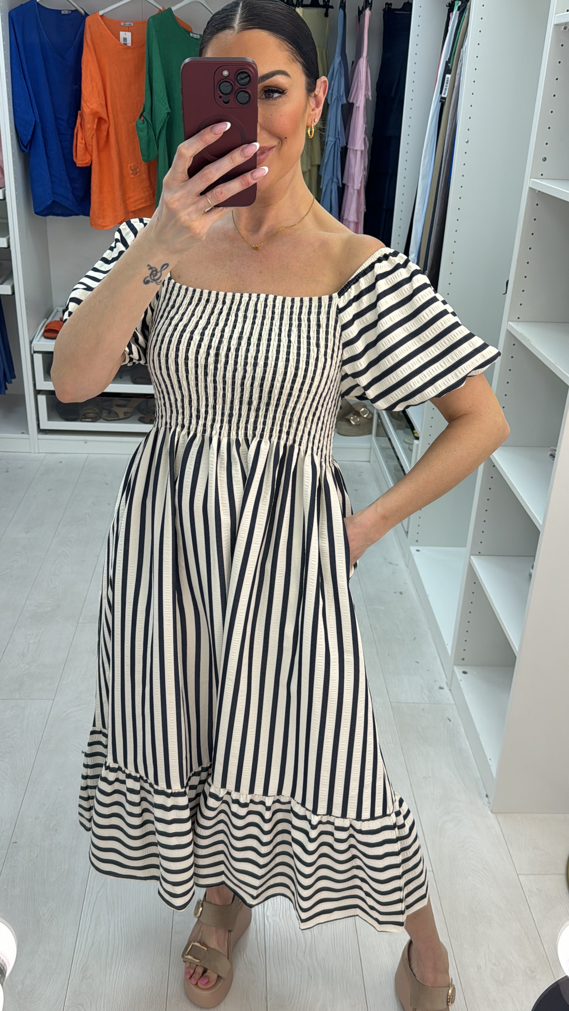 Lilyana Elasticated Bust Stripe Midi Dress