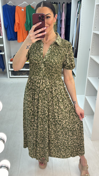 Linda Elasticated Bust Short Sleeve Magic Midi Dress