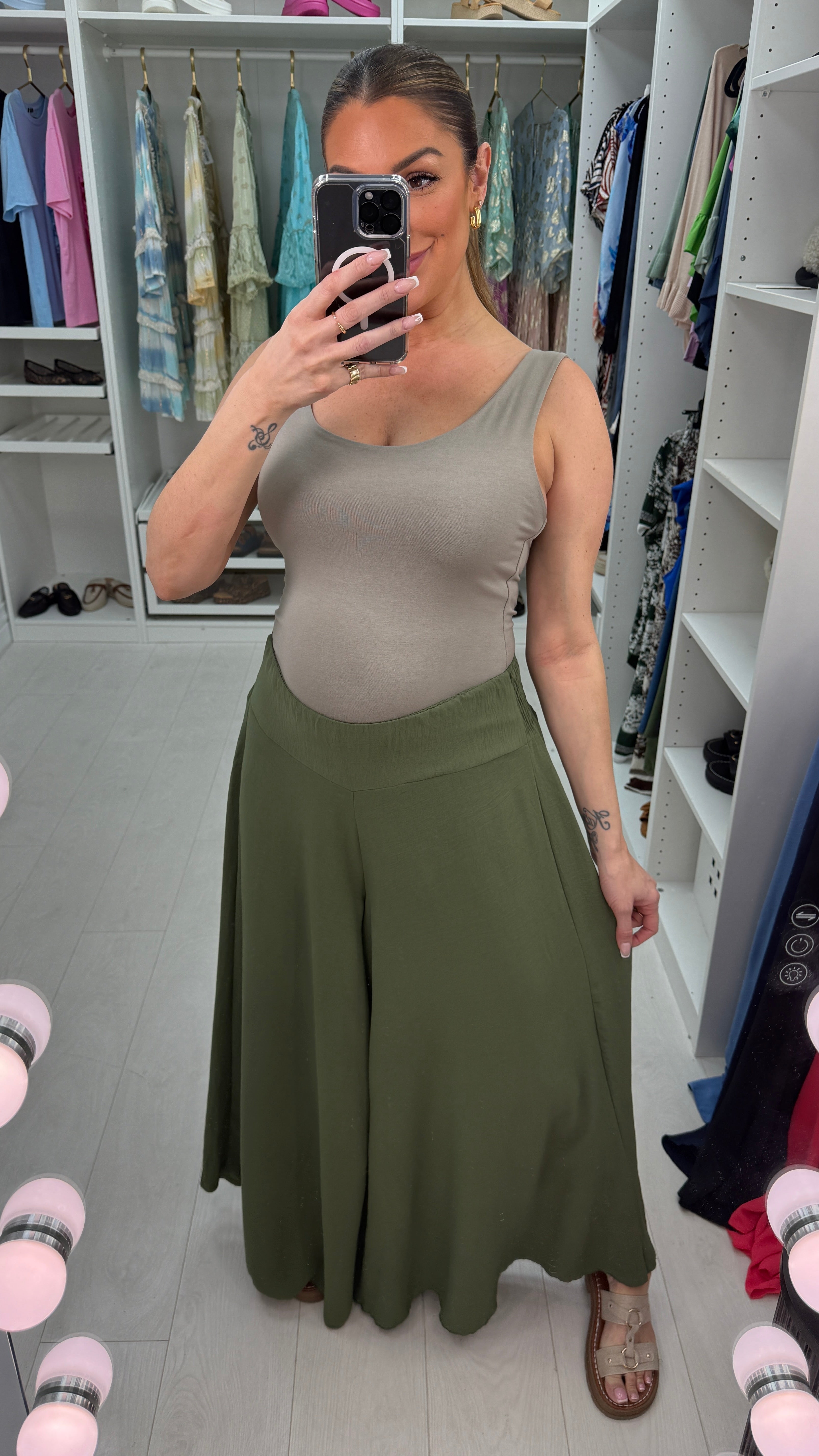 Ellee Plain Elasticated High Waist Wide Leg Trousers