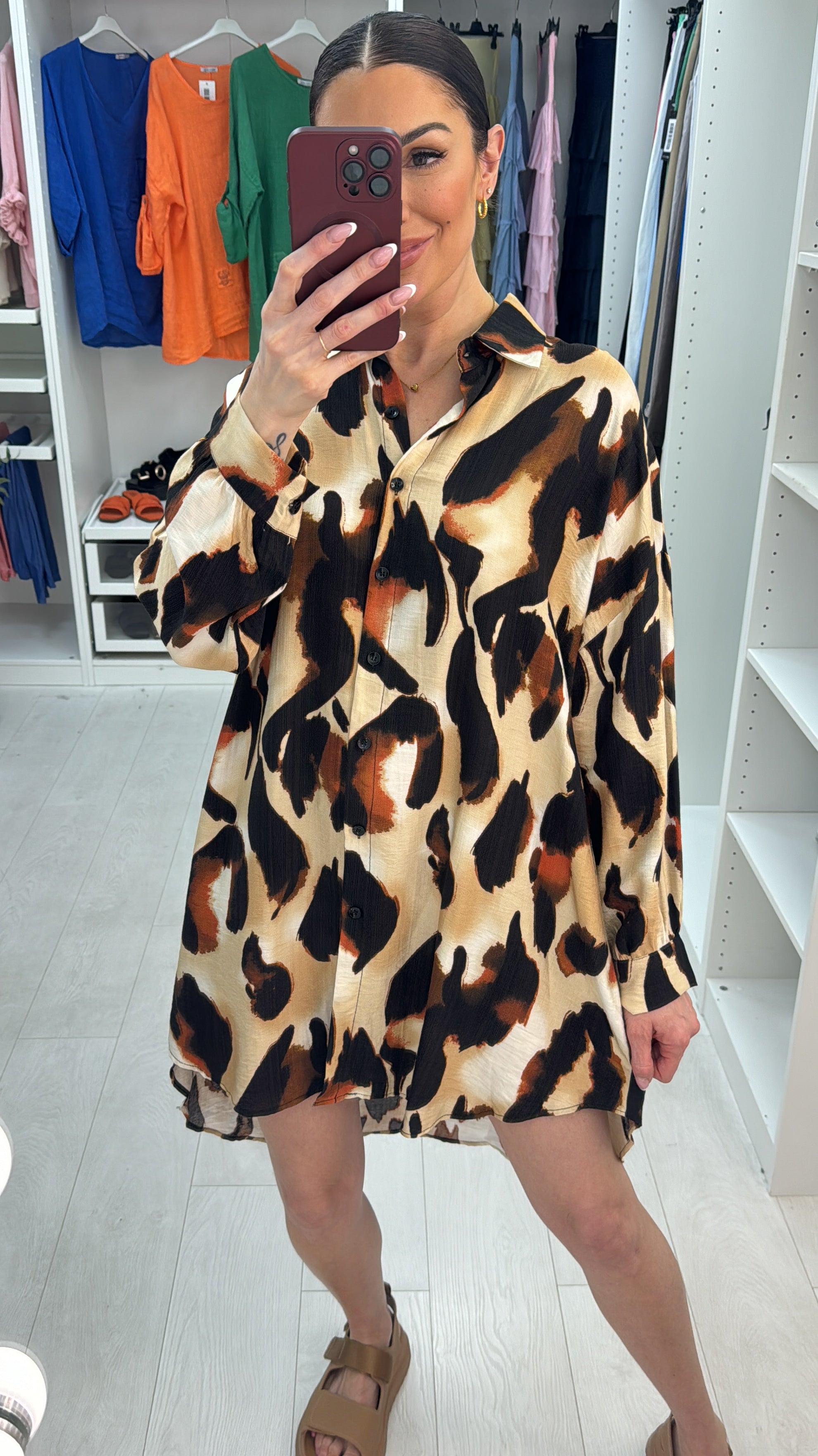 Angelica Cheetah Print Shirt Midi Dress