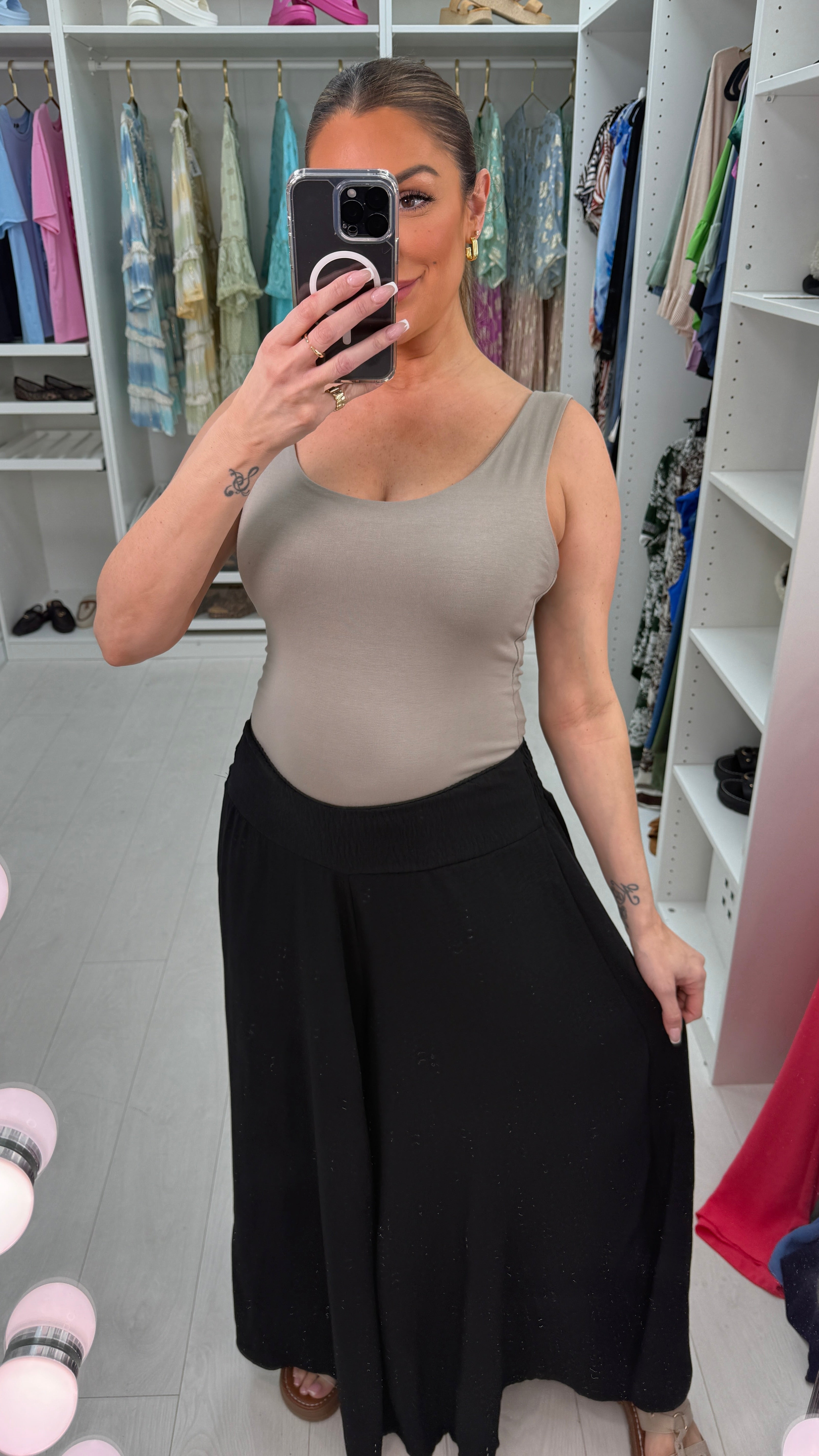 Ellee Plain Elasticated High Waist Wide Leg Trousers