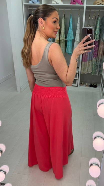 Ellee Plain Elasticated High Waist Wide Leg Trousers