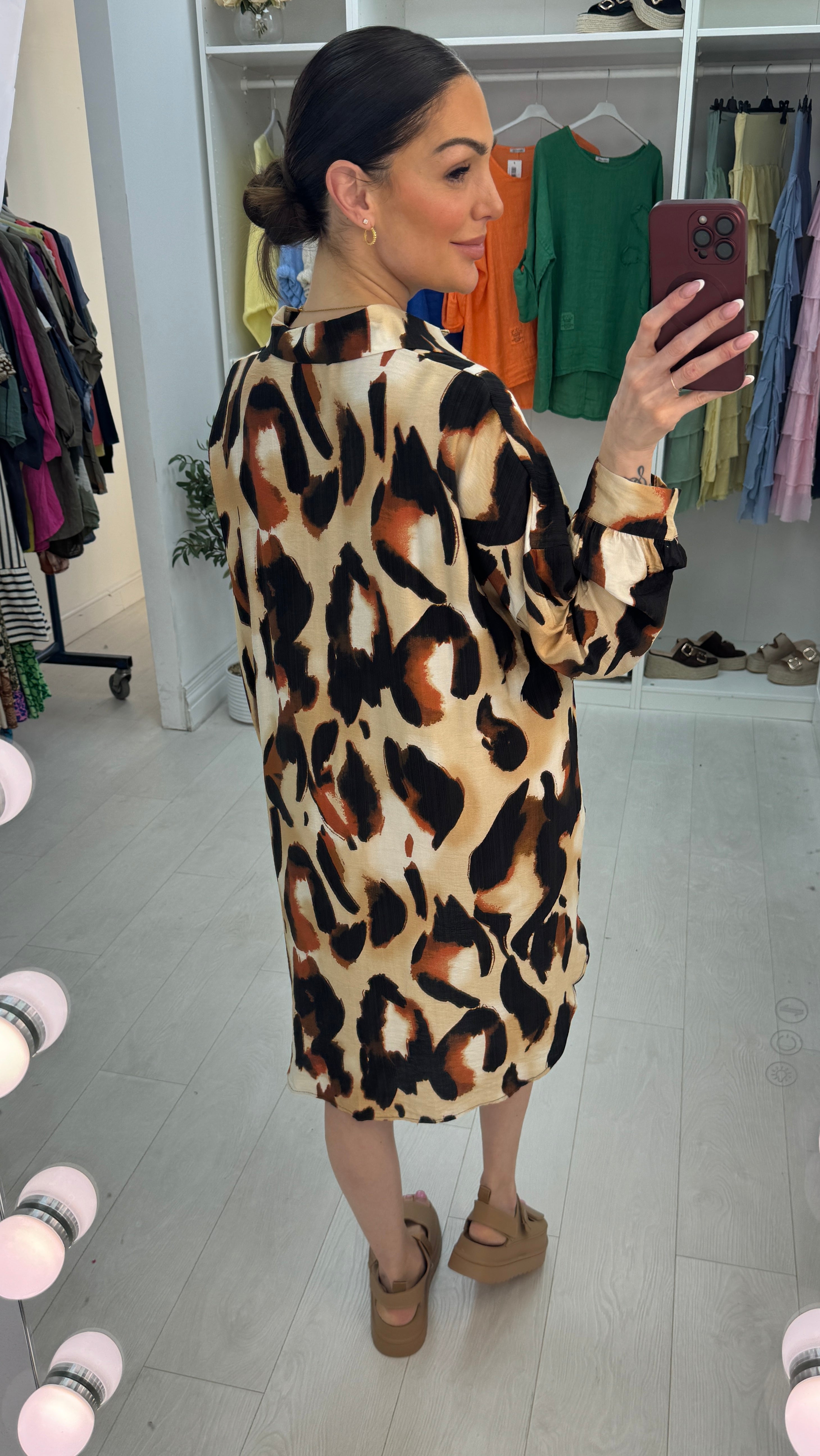 Angelica Cheetah Print Shirt Midi Dress