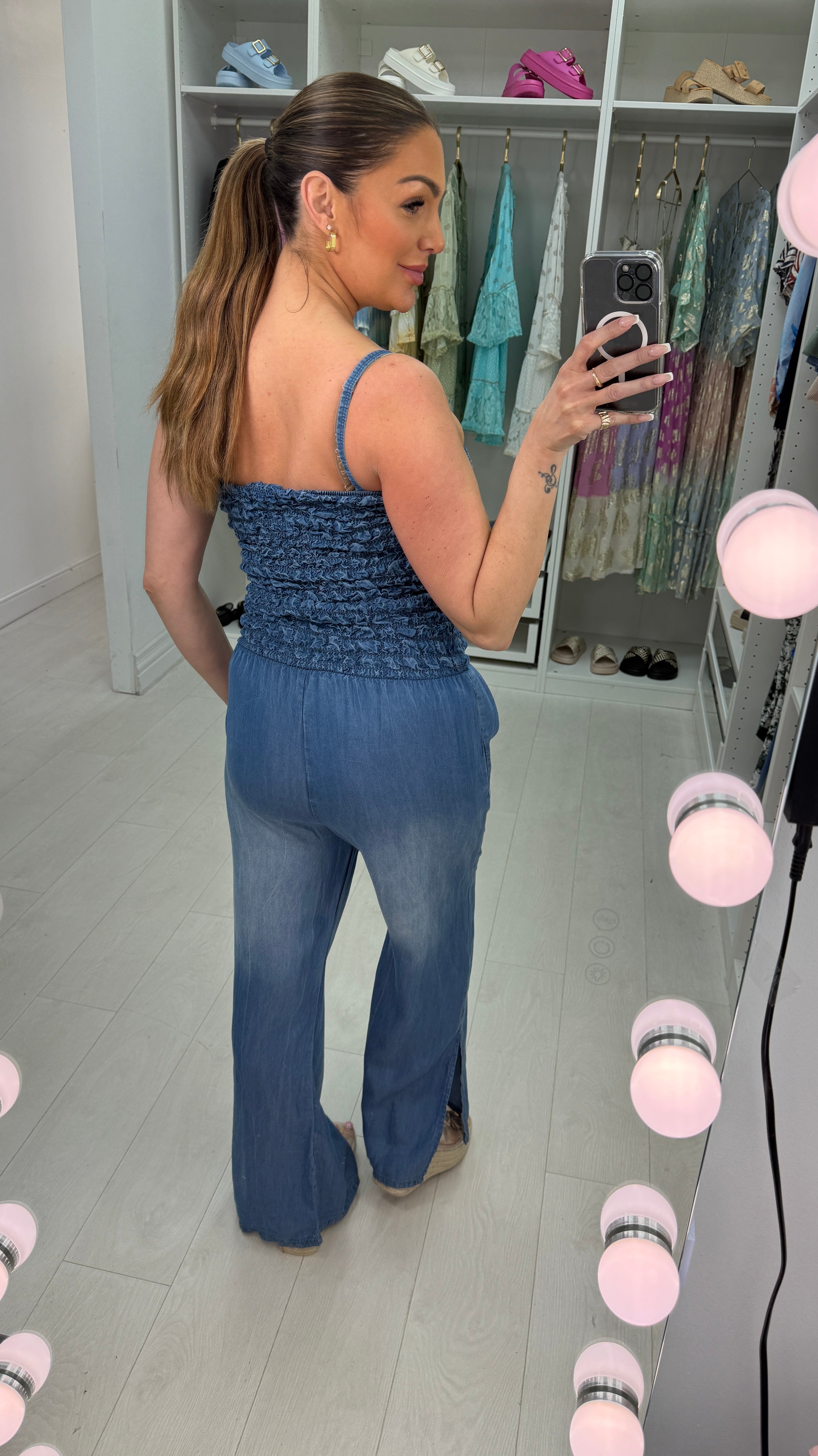 Candela Ruched Denim Jumpsuit