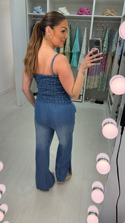 Candela Ruched Denim Jumpsuit