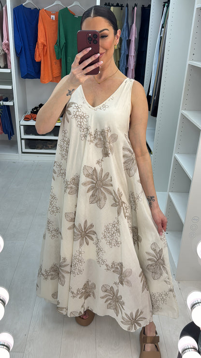 Rayana Floral Embroidered Loose Fit Maxi Dress