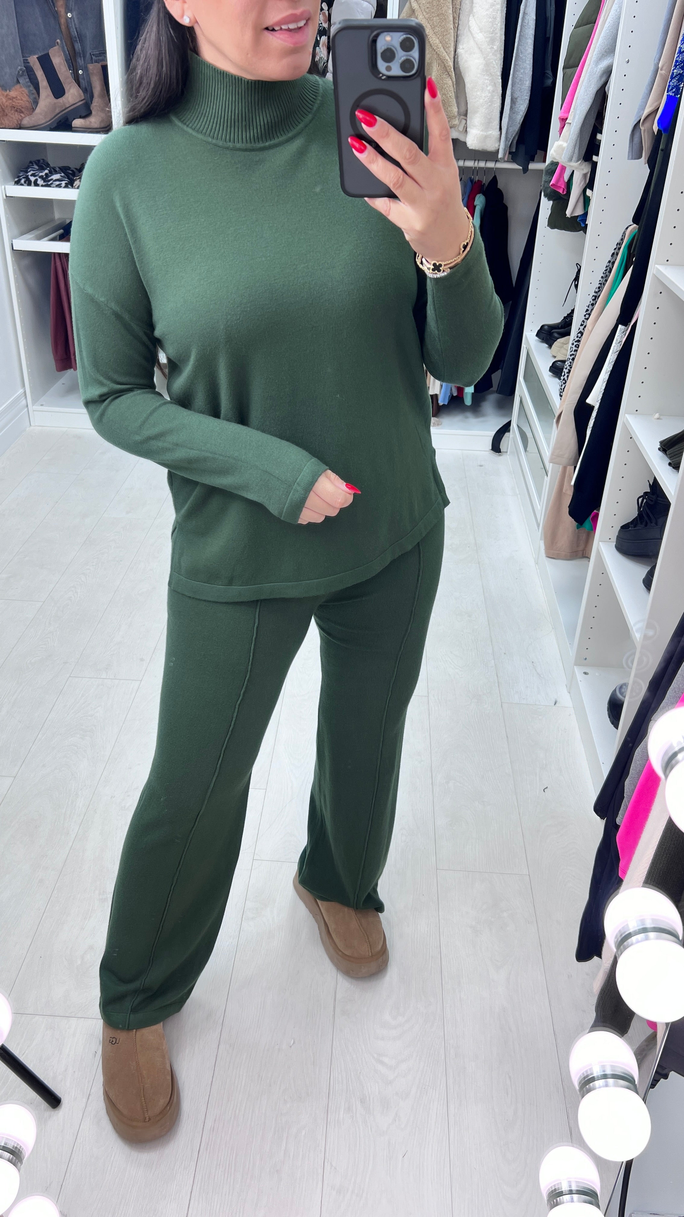 Simay High Neck Ribbed Jumper & Wide Leg Set