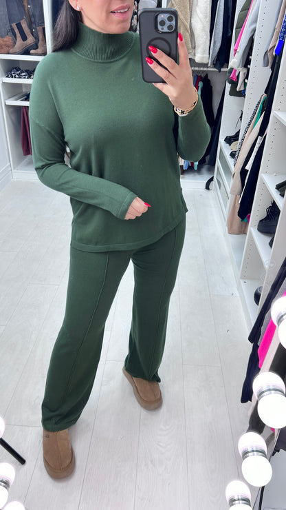 Simay High Neck Ribbed Jumper & Wide Leg Set