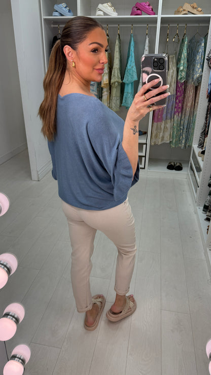 Kathy Plain Frill Sleeve Thin Knit Loose Fit Top