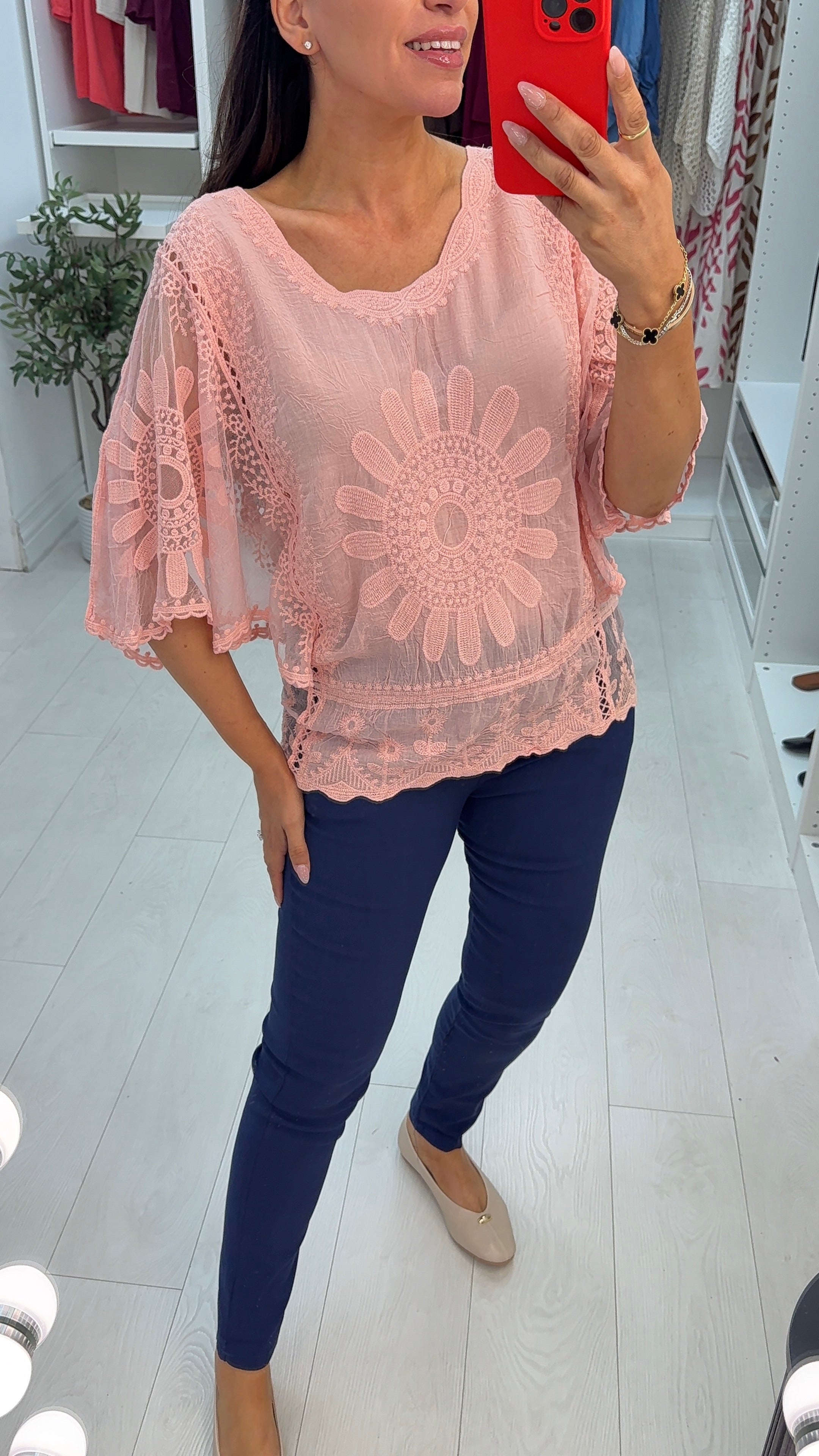 Izobel Embroidery Detailed Batwing Sleeve Blouse