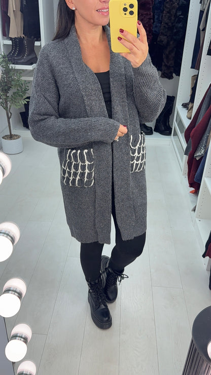 Anne-Marie Textured Pocket Open Front Cardigan