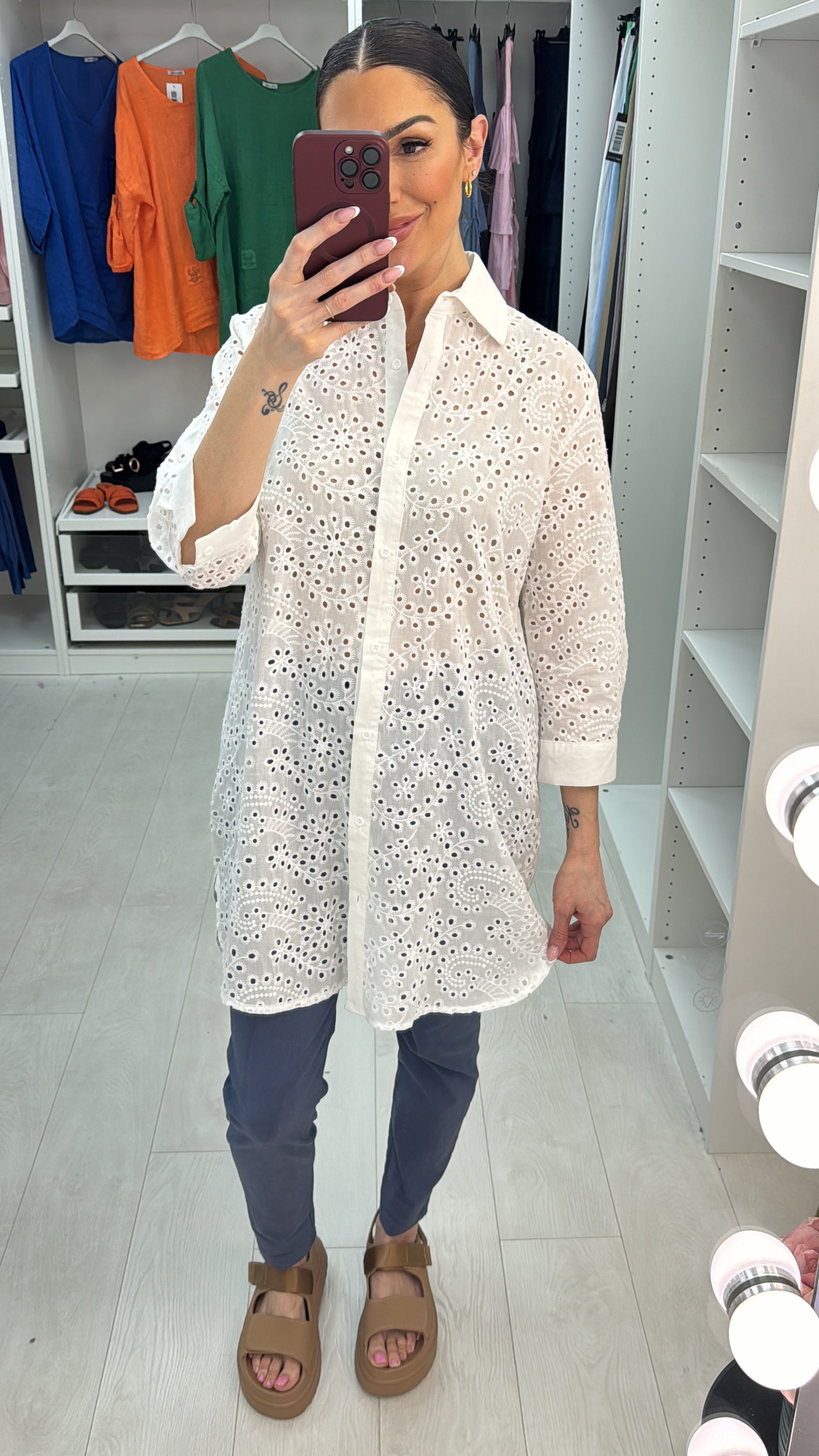 Perla White Broderie Anglaise Longline Shirt