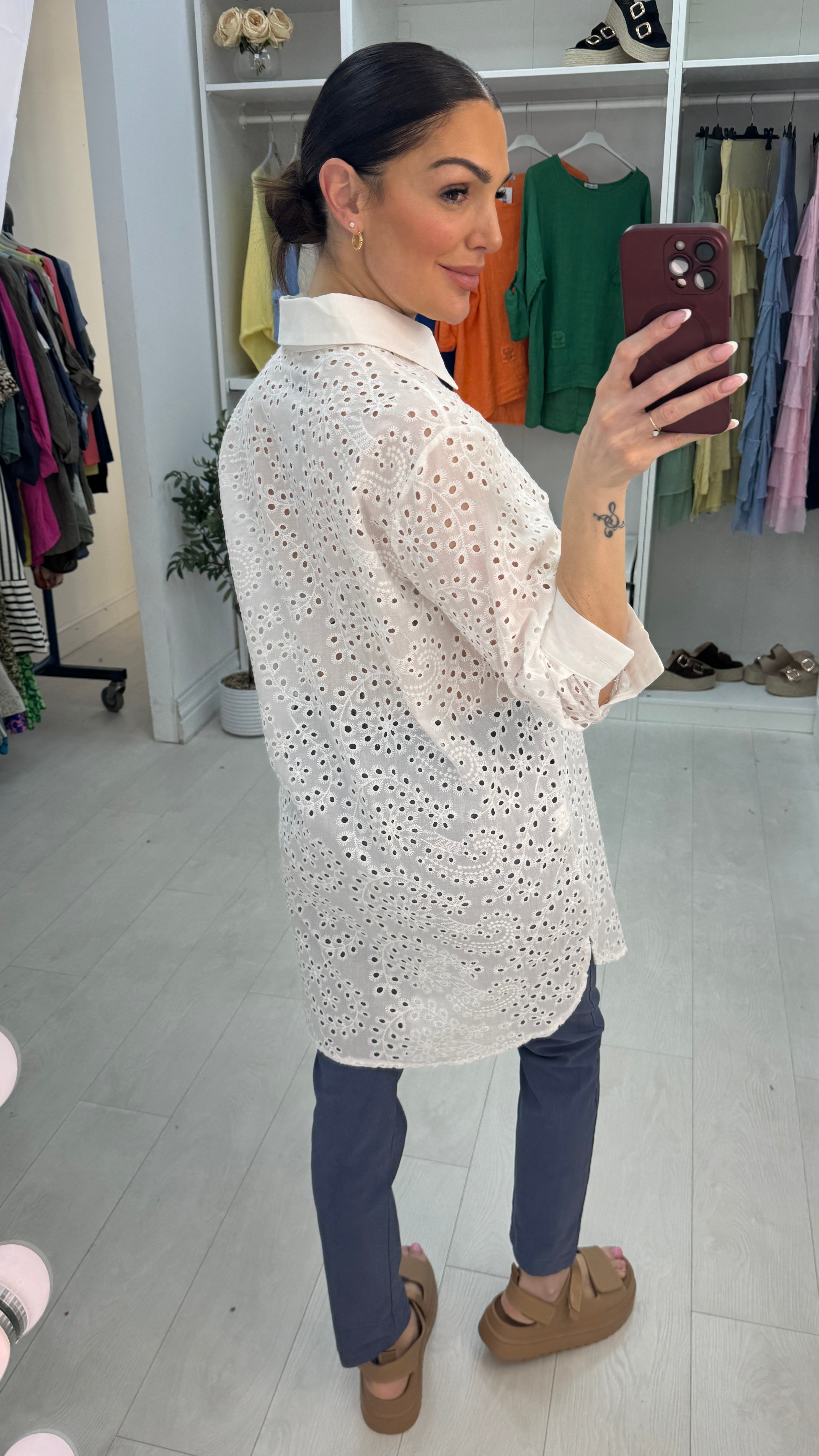 Perla White Broderie Anglaise Longline Shirt